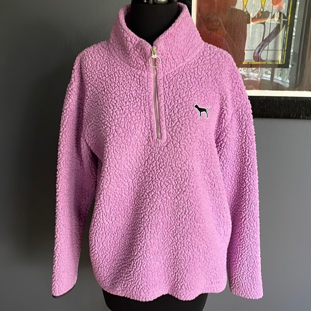 PINK Victoria's Secret Lavender Sherpa Quarter-Zip Pullover